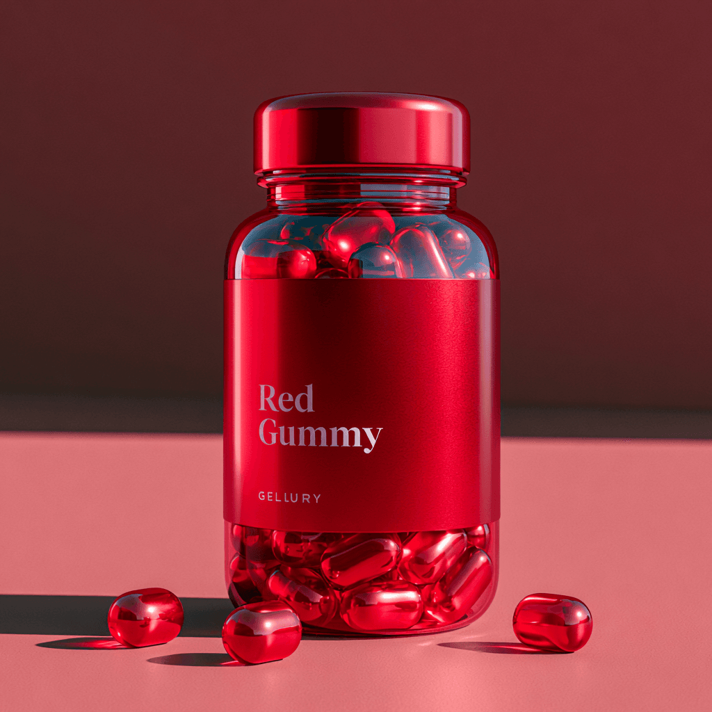 Red Gummy vitamin bottle