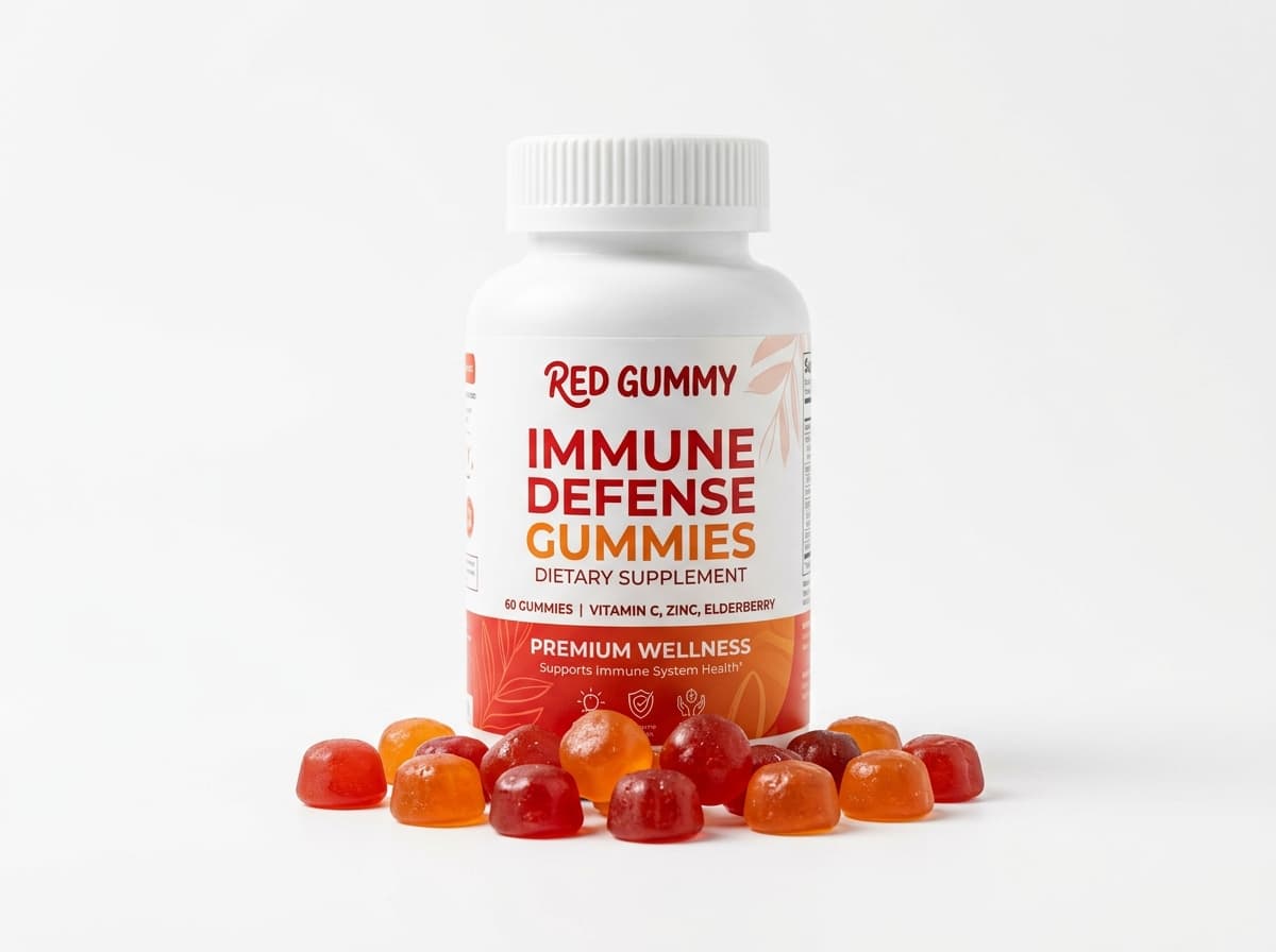 Red Gummy vitamins, made in Austin, Texas